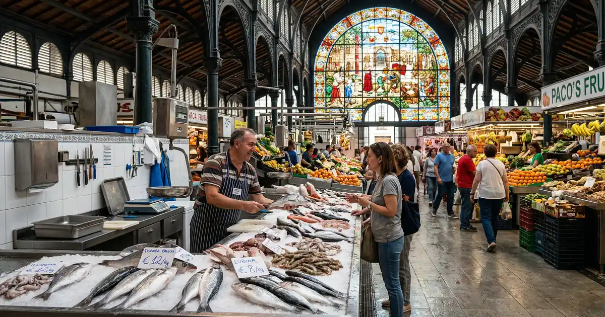 Mercado Atarazanas Malaga historic market hall interior with fresh fish and produce stalls